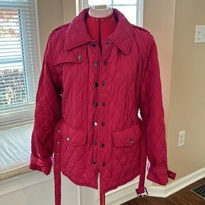 Pink quilted, belted sleeves and waist coat.